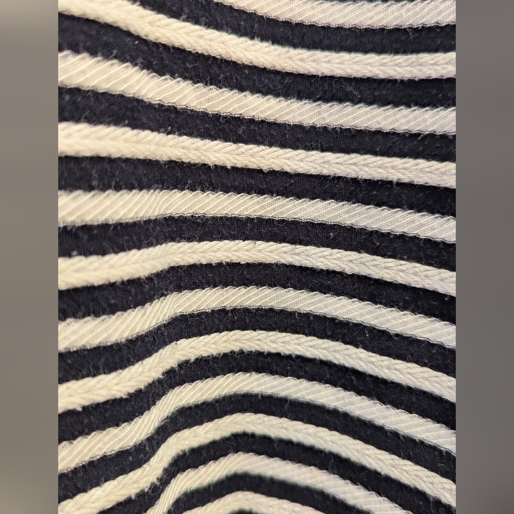 Talbots Square Neck Texture Navy Blue White Stripe 3/4 Sleeve Top Sz Med *NWOT - Picture 5 of 11